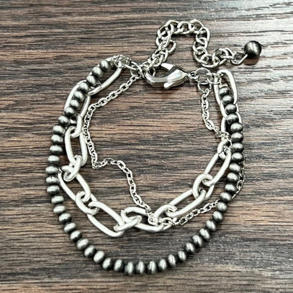triple Layer Chain Bracelet Silver